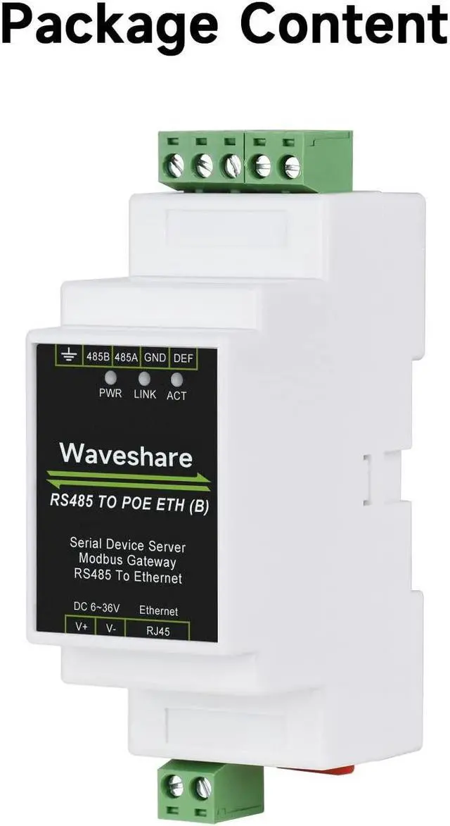 Alt view image 2 of 5 - Waveshare Industrial Serial Server RS485 to RJ45 Ethernet TCP/IP to Serial Rail-Mount Support with PoE Ethernet Port + Electrical Isolation