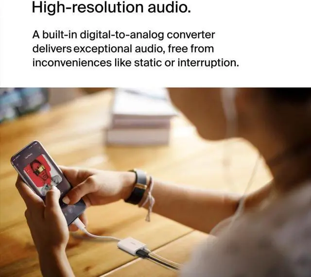 Alt view image 4 of 5 - Belkin Rockstar(tm) 3.5mm Audio with USB-C Charge Adaptor Included, USB-C Audio Adaptor Compatible with iPad Pro, Galaxy, Note, Google Pixel, LG G6, Sony Xperia, OnePlus and More - White