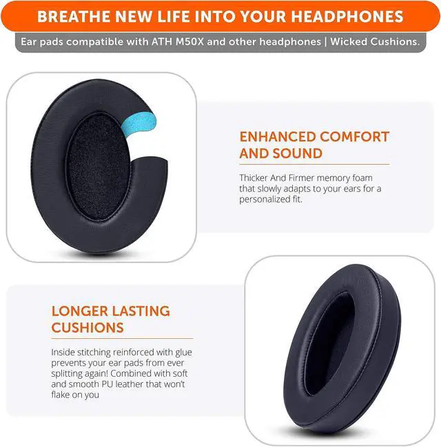 Alt view image 4 of 5 - Comfort Pack | WC Wicked Cushions Upgraded Replacement Earpads for ATH M50X - Fits Audio Technica M40X / M50XBT / HyperX Cloud & Cloud 2 / SteelSeries Arctis 3/5 / 7 / 9X & Pro Wireless/Stealth 600