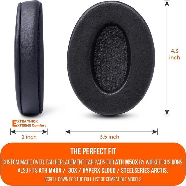 Alt view image 3 of 5 - Comfort Pack | WC Wicked Cushions Upgraded Replacement Earpads for ATH M50X - Fits Audio Technica M40X / M50XBT / HyperX Cloud & Cloud 2 / SteelSeries Arctis 3/5 / 7 / 9X & Pro Wireless/Stealth 600