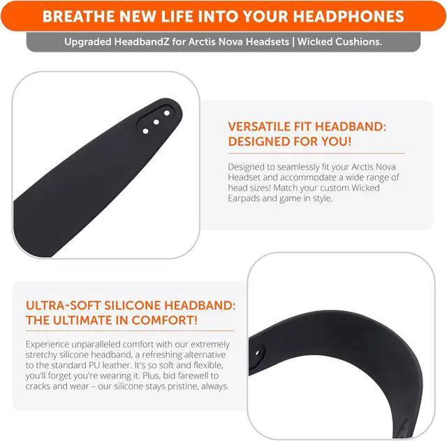 Alt view image 4 of 5 - WC Earpad and Upgraded Silicone Headband Combo for Arctis Nova Headphones | Cooling Gel Earpads & Matching Design Headband for Epic Gaming | Black