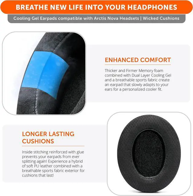 Alt view image 5 of 5 - WC Earpad and Upgraded Silicone Headband Combo for Arctis Nova Headphones | Cooling Gel Earpads & Matching Design Headband for Epic Gaming | Black