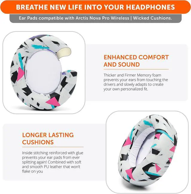 Alt view image 4 of 5 - WC Upgraded Replacement Earpads for Steelseries Arctis Nova Pro Wireless Made by Wicked Cushions | Improved Durability, Thickness, Softer Leather, and Sound Isolation | 90's White