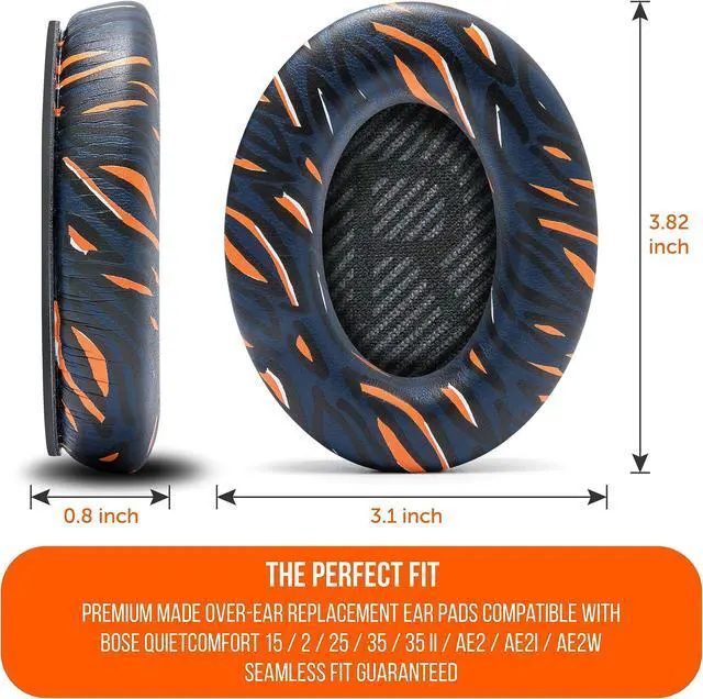 Alt view image 4 of 4 - WC Wicked Cushions Upgraded Replacement Ear Pads for Bose QC35 & QC35ii (QuietComfort 35) Headphones & More - Softer Leather, Luxurious Memory Foam, Added Thickness, Extra Durability | Navy Tiger