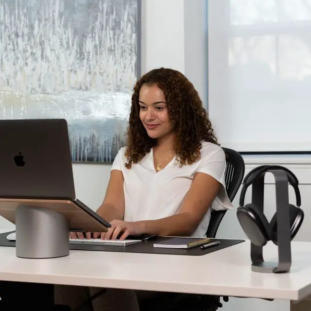 Alt view image 4 of 5 - HumanCentric Headphone Stand Headset Holder in Space Gray, Weighted Aluminum Headphone Holder, Desk Headphone Hanger Displays and Holds Headsets, Works with Most Headphone Brands and Sizes