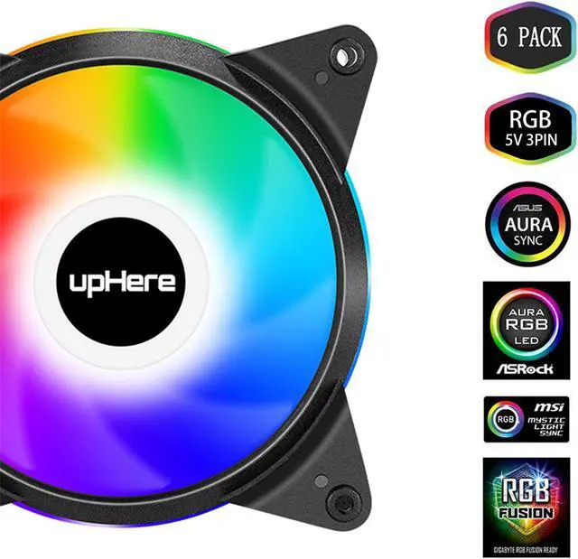 Alt view image 2 of 5 - upHere 5V 6-Pack 120mm Silent Intelligent Control 5V Addressable RGB Fan Motherboard Sync, Adjustable Colorful Fans with Controller T3SYC3-6