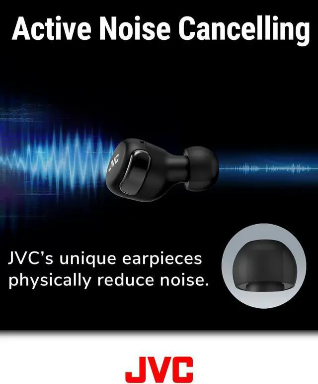 Alt view image 4 of 5 - JVC Compact True Wireless Headphones with Active Noise Cancelling, Low-Latency Mode for Gaming and Movies, Bluetooth 5.2, Long Battery Life (up to 21 Hours) - HAA30TA (Blue), Small