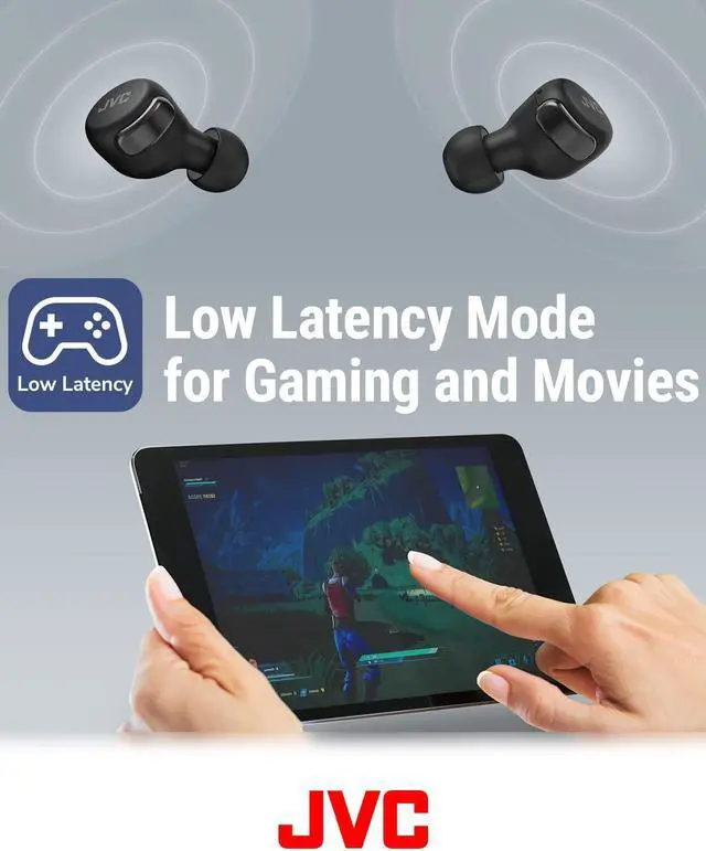 Alt view image 5 of 5 - JVC Compact True Wireless Headphones with Active Noise Cancelling, Low-Latency Mode for Gaming and Movies, Bluetooth 5.2, Long Battery Life (up to 21 Hours) - HAA30TA (Blue), Small