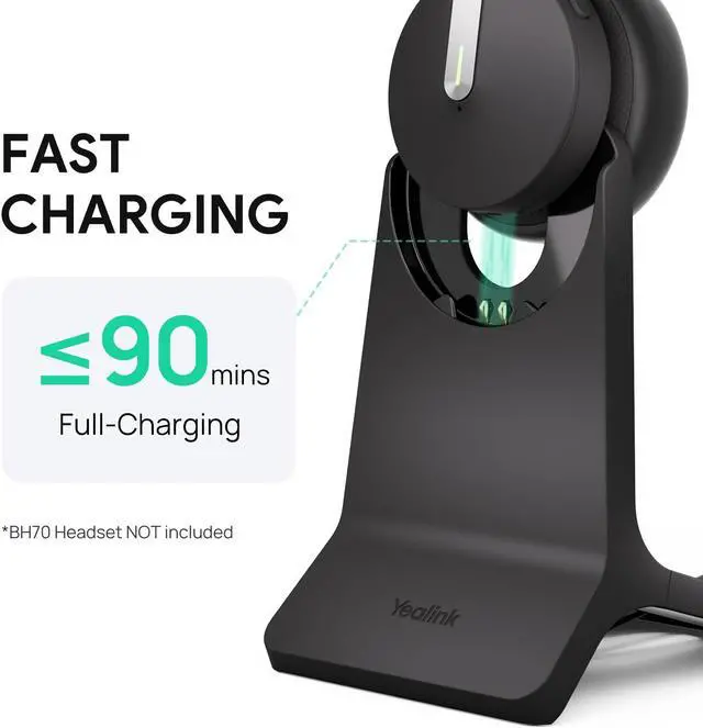 Alt view image 2 of 5 - Yealink Charging Stand for BH70 Wireless Bluetooth Headset with Mic for Work, up to 35h Talk Time, 90mins Full Charging, No Power Adapter Required, 1.2m USB-A Cable for Charging Only
