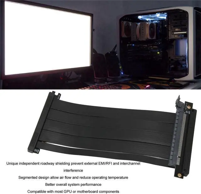 Alt view image 4 of 5 - Graphics Card Extension Cable, Reverse Ultra PCIE4.0 X16 Riser Cable Shielded High Speed Flexible Vertical Mount Extension Cable Extension Port Adapter for Gaming