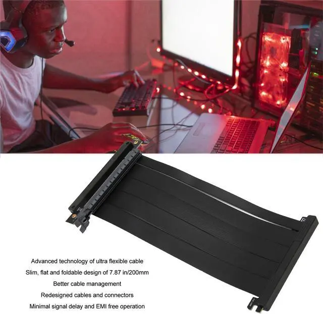 Alt view image 5 of 5 - Graphics Card Extension Cable, Reverse Ultra PCIE4.0 X16 Riser Cable Shielded High Speed Flexible Vertical Mount Extension Cable Extension Port Adapter for Gaming