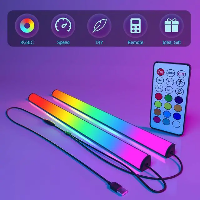 Alt view image 2 of 4 - ABCidy 2-in-1 Under Monitor Light Bar, 2 PCS Screenbar Light Desk Lamp Computer with Remote Controller Color Changing, LED Dynamic Rainbow Effect USB Powered for PC Setup, Keyboard Light, Gaming Room
