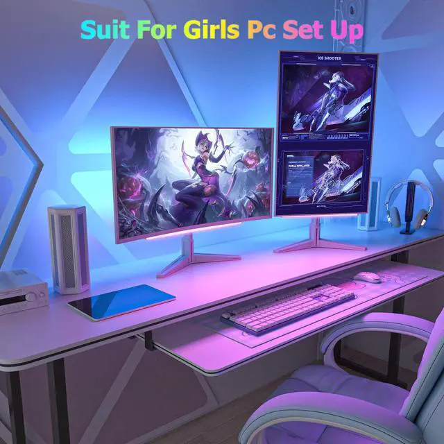Alt view image 3 of 4 - ABCidy 2-in-1 Under Monitor Light Bar, 2 PCS Screenbar Light Desk Lamp Computer with Remote Controller Color Changing, LED Dynamic Rainbow Effect USB Powered for PC Setup, Keyboard Light, Gaming Room