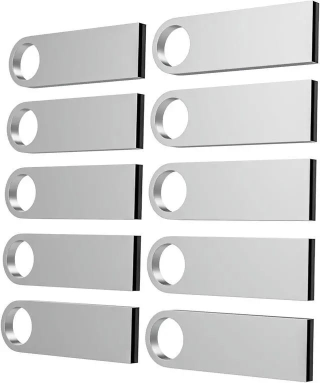 Main image of ABLAZE 2GB Flash Drive 10 Pack, Metal USB 2.0 Thumb Drives with Keychains USB Sticks Pendrives (Sliver)