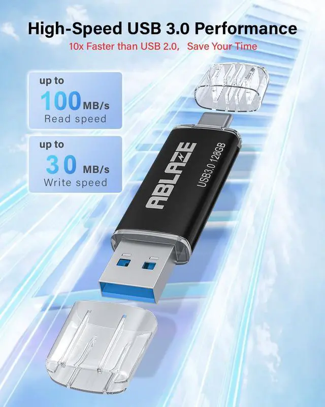 Alt view image 4 of 5 - ABLAZE USB C Flash Drive 128GB 2 Pack, Dual USB 3.0+Type C Flash Drive Compatible with iPhone 16/15, Android Smartphone, Computer,Tablet Mac Laptop (2 Pack)