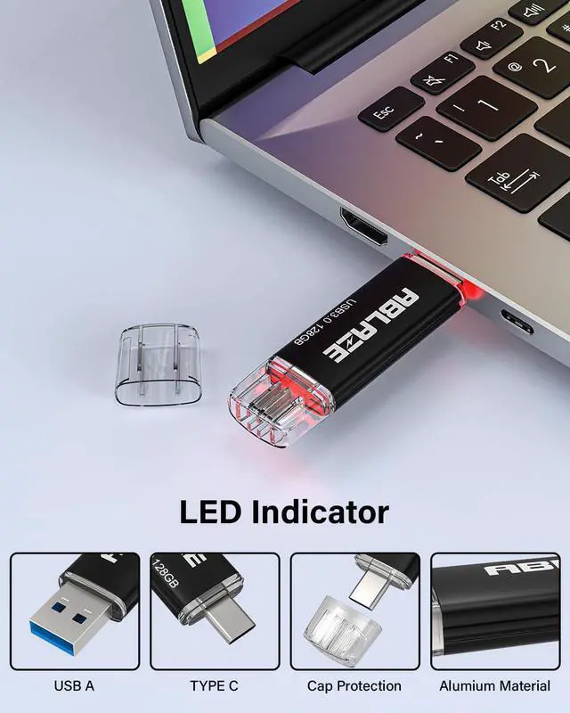 Alt view image 5 of 5 - ABLAZE USB C Flash Drive 128GB 2 Pack, Dual USB 3.0+Type C Flash Drive Compatible with iPhone 16/15, Android Smartphone, Computer,Tablet Mac Laptop (2 Pack)