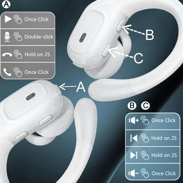 Alt view image 4 of 5 - KOMUSII Wireless Earbuds Bluetooth Headphones Sport Ear Buds with 90Hrs Playback Earhook LED Display Charging Case IPX7 Waterproof Earbud Deep Bass Running Earphones for iOS Android