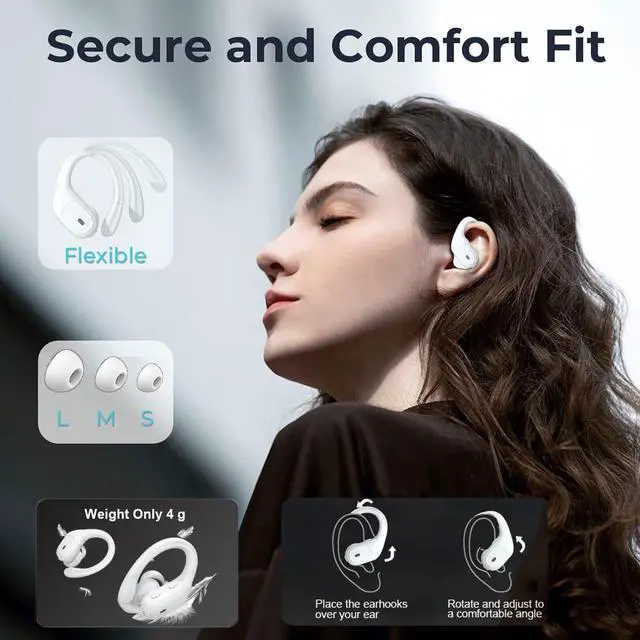 Alt view image 3 of 5 - KOMUSII Wireless Earbuds Bluetooth Headphones Sport Ear Buds with 90Hrs Playback Earhook LED Display Charging Case IPX7 Waterproof Earbud Deep Bass Running Earphones for iOS Android