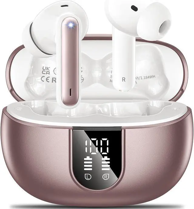 Main image of Wireless Earbuds, 2024 Wireless Headphones HiFi Stereo Earphones with 4 ENC Noise Canceling Mic, 42Hs Playtime In Ear Earbud, Bluetooth 5.3 Sport Earphones with LED Power Display for Android iOS Pink