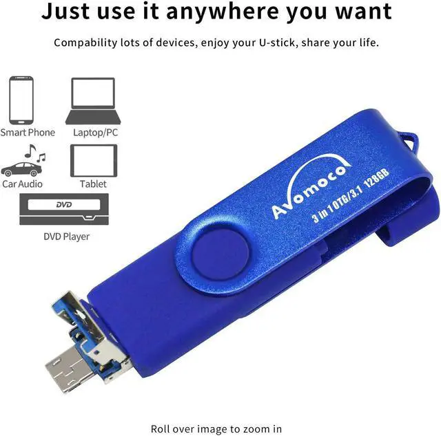Alt view image 3 of 5 - AVOMOCO 3.1 128GB 3 in1 High Speed Photo Backup Flash Drive for Android Phones wtih Type C/Micro Port&Tablets&PC. Photo-Stick-for Samsung Phones,LG,Google,Hua Wei.Moto, one Plus.etc