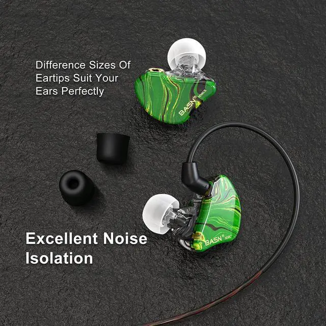 Alt view image 3 of 5 - BASN MMCX in-Ear Monitors with Sound Isolation, Triple Driver Musicians HiFi Stereo IEMs Headphones with Upgraded Detachable Cables (Forest Green)