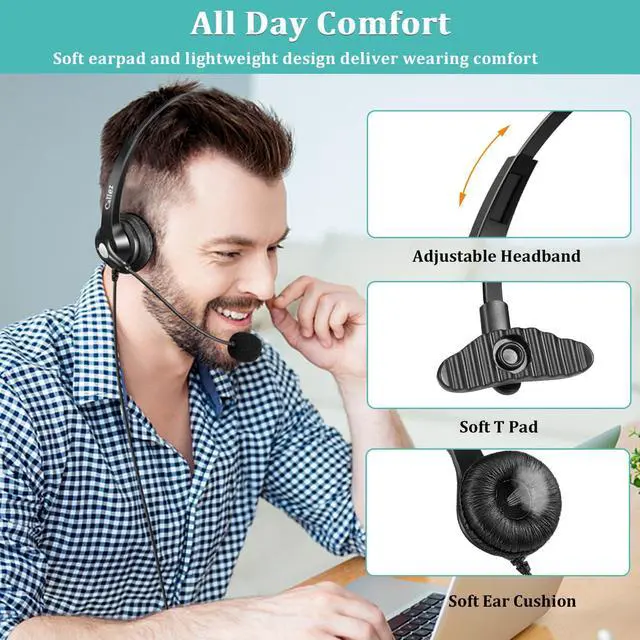 Alt view image 5 of 5 - 3.5mm Jack Cell Phone Headset with Microphone Noise Cancelling for PC Laptop, Wired Computer Headphones for iPhone Android Zoom Home Office Work School Classroom, in-line Control, Comfort-Fit