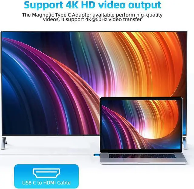 Alt view image 5 of 5 - USB C Magnetic Adapter(2 Pack) 24Pins Magnetic USB C Adapter Straight,PD 100W Fast Charge,USB 3.1 40Gbps Transfer Speed,4K 60Hz Video Output for Thunderbolt 3,MacBook Pro/Air