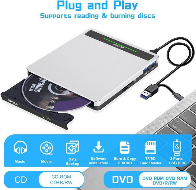 Alt view image 2 of 5 - NOLYTH External CD Drive for Apple Mac, USB DVD Drive External DVD Player CD ROM Burner with SD TF 2 USB Ports, Portable Optical Disk Reader for Laptop PC Windows Desktop