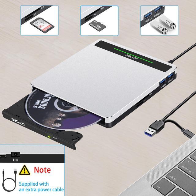 Alt view image 5 of 5 - NOLYTH External CD Drive for Apple Mac, USB DVD Drive External DVD Player CD ROM Burner with SD TF 2 USB Ports, Portable Optical Disk Reader for Laptop PC Windows Desktop