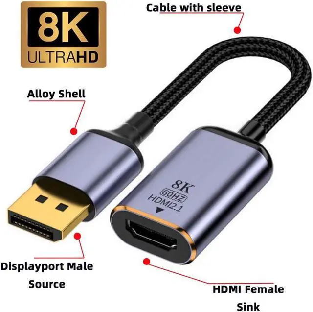 Alt view image 5 of 5 - Chenyang DisplayPort to HDMI Adapter,DP DisplayPort 1.4 Source Male to HDMI 2.0 Female Display 8K 60hz UHD 4K Monitor Adapter Cable