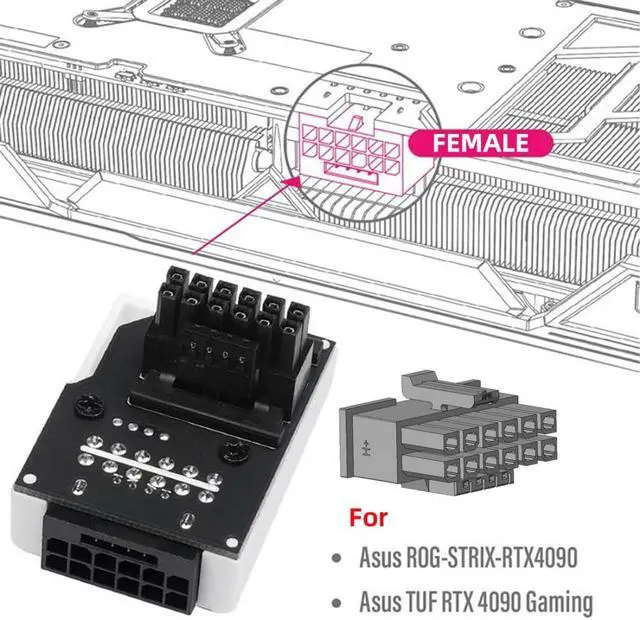 Alt view image 4 of 5 - chenyang ATX3.0 PCI-E 5.0 12VHPWR 16Pin Power Modular 90 Degree Down Angled Connector Adapter for 3080 3090TI PSU Graphics Card