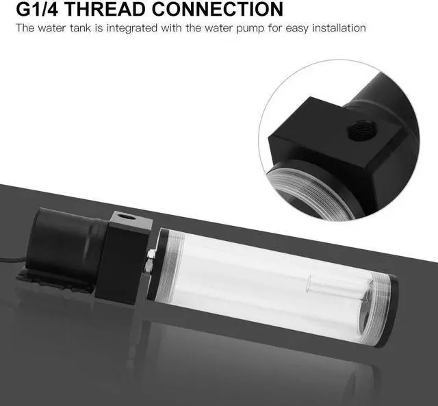 Alt view image 2 of 5 - 19W 12v CPU Water Cooling Pumpe Reservoir DIY Combo, 800L/H, G 1/4" Thread Port, PC CPU Water Cooling System Heat Exchanger Tool, Transparent Acrylic Material, Easy Install(160mm)