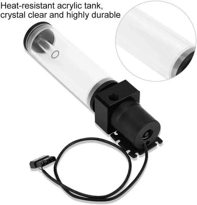 Alt view image 4 of 5 - 19W 12v CPU Water Cooling Pumpe Reservoir DIY Combo, 800L/H, G 1/4" Thread Port, PC CPU Water Cooling System Heat Exchanger Tool, Transparent Acrylic Material, Easy Install(160mm)