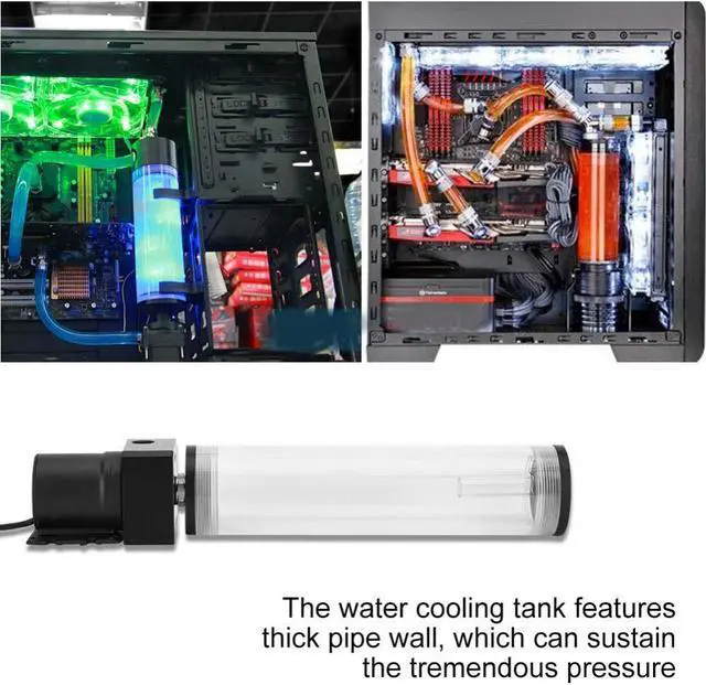 Alt view image 3 of 5 - 19W 12v CPU Water Cooling Pumpe Reservoir DIY Combo, 800L/H, G 1/4" Thread Port, PC CPU Water Cooling System Heat Exchanger Tool, Transparent Acrylic Material, Easy Install(160mm)
