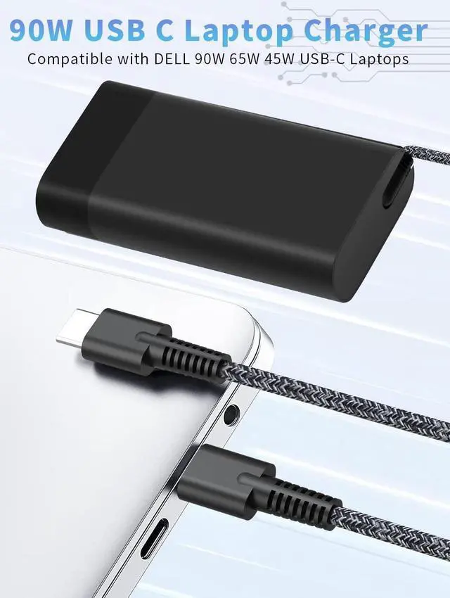 Alt view image 2 of 5 - New Slim 90W Type C USB C Laptop Charger for Dell Laptop:Dell Latitude 3500,3400,5300 2in1,7390 2in1,7400 2in1,7300,9410 2in1,Precision 5530 2in1,3540,XPS 13 15 0TDK33 LA90PM170 Type-C Power Cord