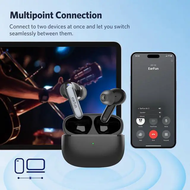 Alt view image 4 of 5 - EarFun Air 2 Wireless Earbuds, 10mm Drivers with LDAC Bluetooth Earbuds, Hi-Res Audio, Bluetooth 5.3 with Multipoint Connection Air True Wireless Earbuds, Bluetooth Earbuds with 4 Mics