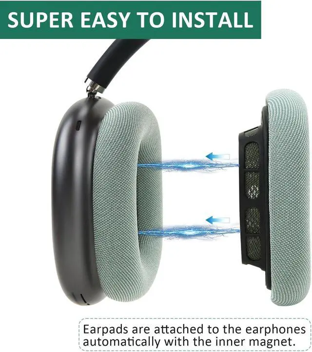 Alt view image 2 of 5 - Upgrade Gel Earcups Ear Pad Covers for Apple AirPods Max with Strong Magnet, Breathable Fabric& Memory Foam (Green)