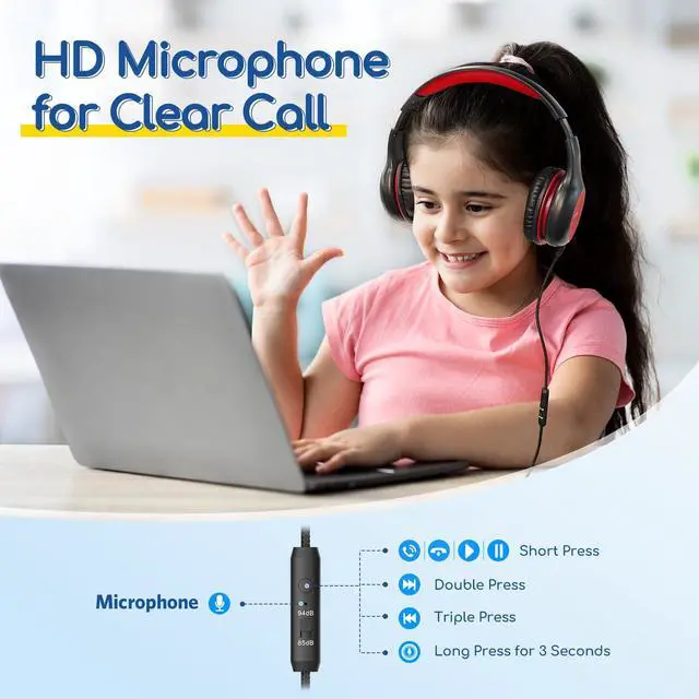 Alt view image 2 of 5 - EarFun Kids Headphones Wired with Microphone, 85/94dB Volume Limit Portable Headphones for Kids Wave Pro Active Noise Canceling Headphones, Wireless Over Ear Bluetooth Headphones