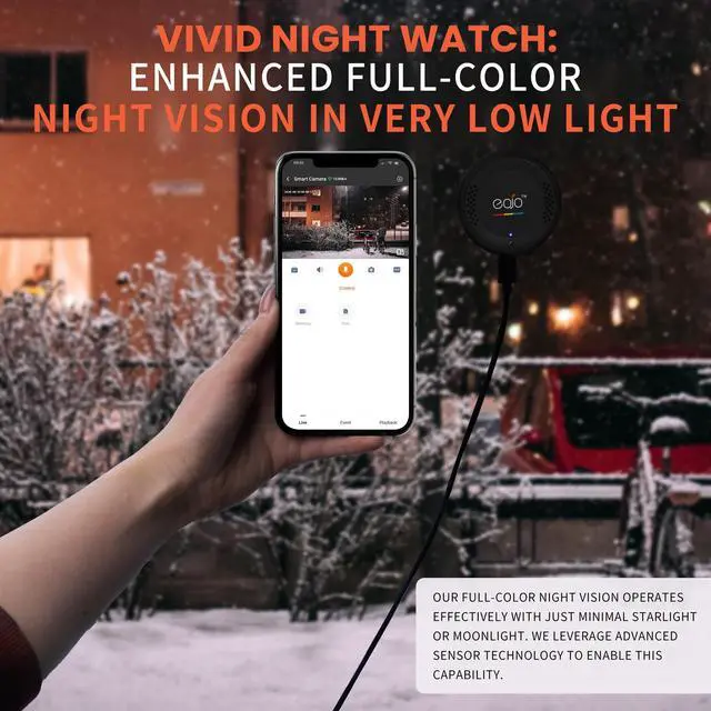 Alt view image 5 of 5 - EOJO Starlight Window Camera - WIFI Camera Indoor with Person & Motion Detection, 2K Home Camera with 24/7 Recording, Amazing Full-Color Night Vision, Audio, 64GB SD Card Included(CK-007A)
