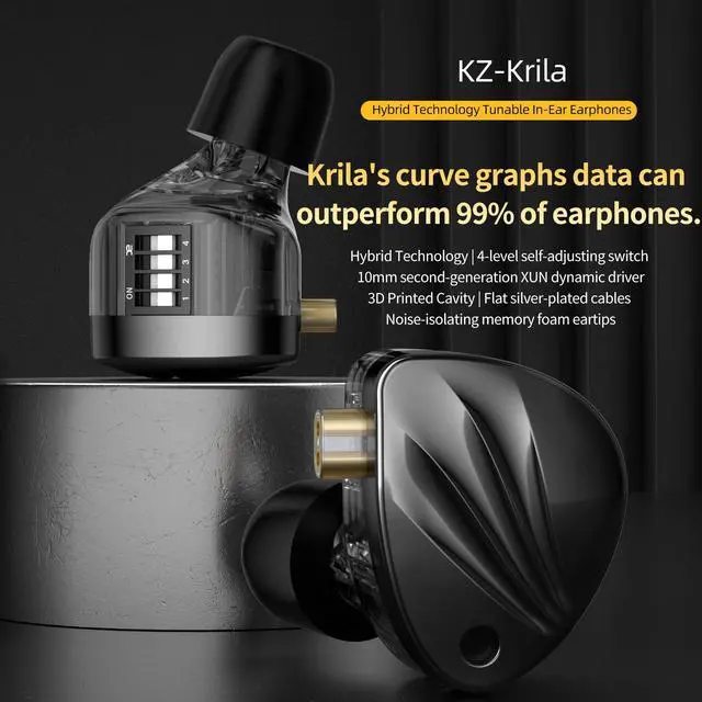 Alt view image 2 of 5 - KZ Krila in-Ear Monitors Headphones, 4 Levels Tunable Hybrid Earphones Earbuds,KZ HiFi BA DD Heavy Bass IEM Headphones with 2pin Detachable Cable and Foam Eartips for Musician Singers (No mic)
