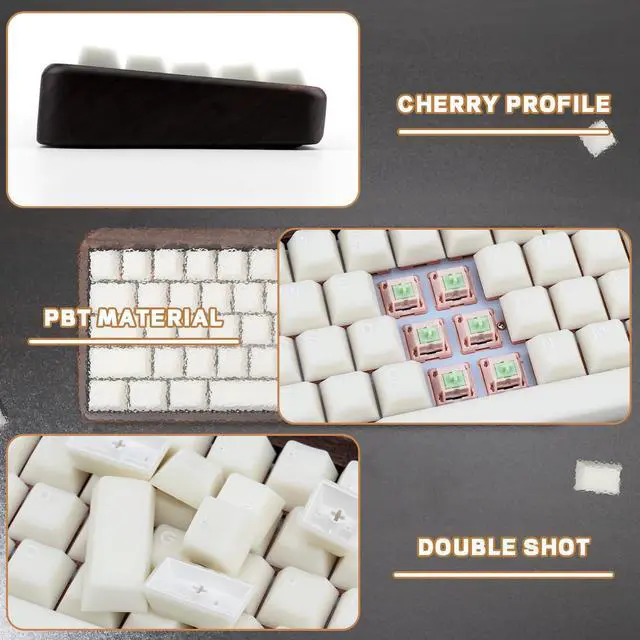 Alt view image 3 of 5 - GEKUCAP Milky White 114-Key PBT Keycaps - Minimalist Style, Double Shot Cherry Profile for ANSI Layout 61/87/104/108 Cherry MX Switches