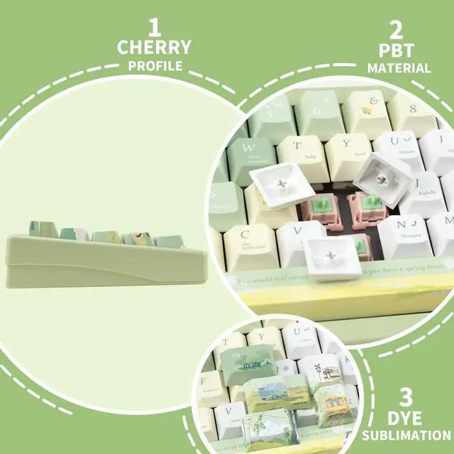 Alt view image 3 of 5 - GEKUCAP Custom PBT Keycaps 130 Keys, Cherry Profile Green Keycap, Dye Sublimation Spring Theme Keycaps Set for Cherry Gateron MX Switches Mechanical Gaming Keyboards