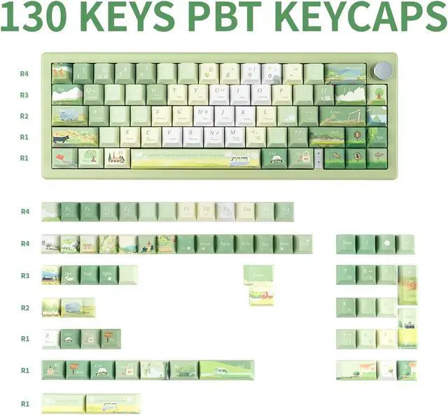 Alt view image 2 of 5 - GEKUCAP Custom PBT Keycaps 130 Keys, Cherry Profile Green Keycap, Dye Sublimation Spring Theme Keycaps Set for Cherry Gateron MX Switches Mechanical Gaming Keyboards
