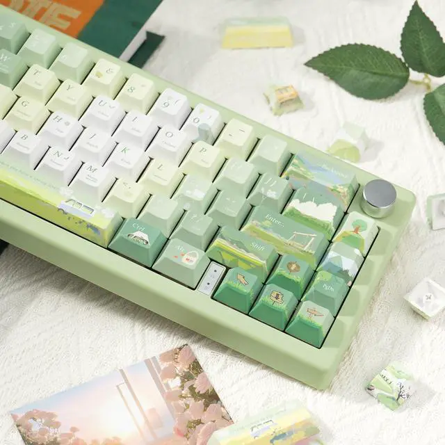 Alt view image 5 of 5 - GEKUCAP Custom PBT Keycaps 130 Keys, Cherry Profile Green Keycap, Dye Sublimation Spring Theme Keycaps Set for Cherry Gateron MX Switches Mechanical Gaming Keyboards