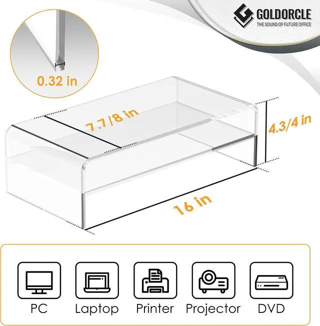 Alt view image 2 of 5 - GoldOrcle Acrylic Monitor Stand Riser Clear Computer Monitor Stand (Big)
