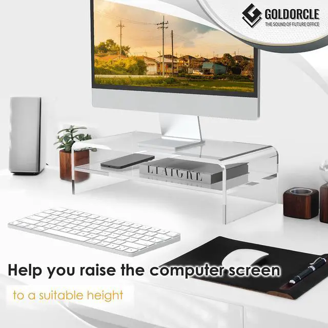 Alt view image 5 of 5 - GoldOrcle Acrylic Monitor Stand Riser Clear Computer Monitor Stand (Big)
