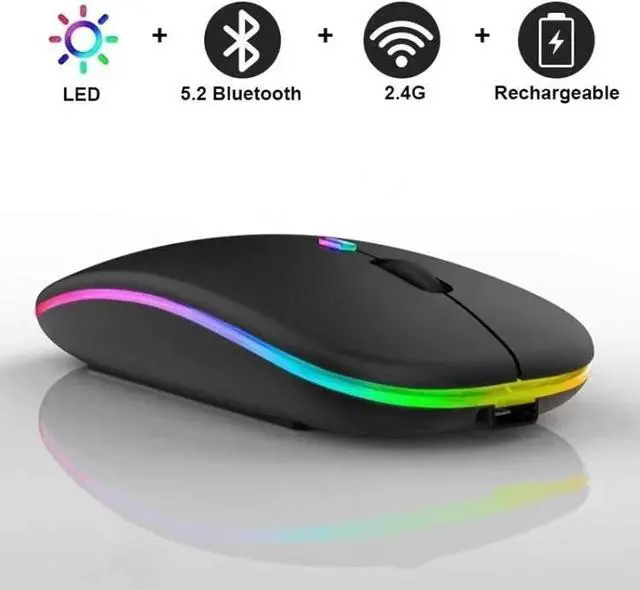 Alt view image 3 of 5 - 10 Pack Wireless Bluetooth Mouse,LED Dual Mode Rechargeable Silent Slim Laptop Mouse,Portable(BT5.2+USB Receiver) Dual Mode Computer Mice,for Laptop,Desktop Computer,ipad Tablet,Phone,TV (Black)