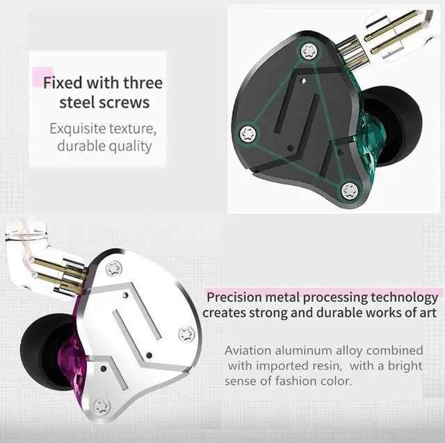 Alt view image 4 of 5 - KZ ZSN IEM Earphones 1BA+1DD Drivers Wired Earbuds, Crystal Clear Sound in Ear Headphones, High Resolution Noise Cancelling Headphones with Detachable Cable (Purple,Without Mic)