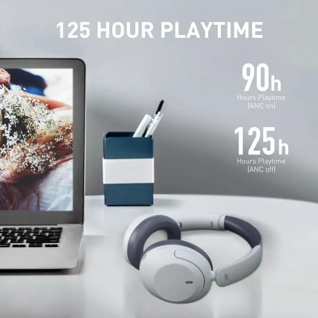 Alt view image 4 of 5 - iKF-T3 Wireless Headphones Bluetooth 5.3 Active Noise Cancelling 125H Playtime Hi-Res Smart App Control 38ms Low Latency Foldable Lightweight Headset for PC Home Travel Office (WuMai-Blue)