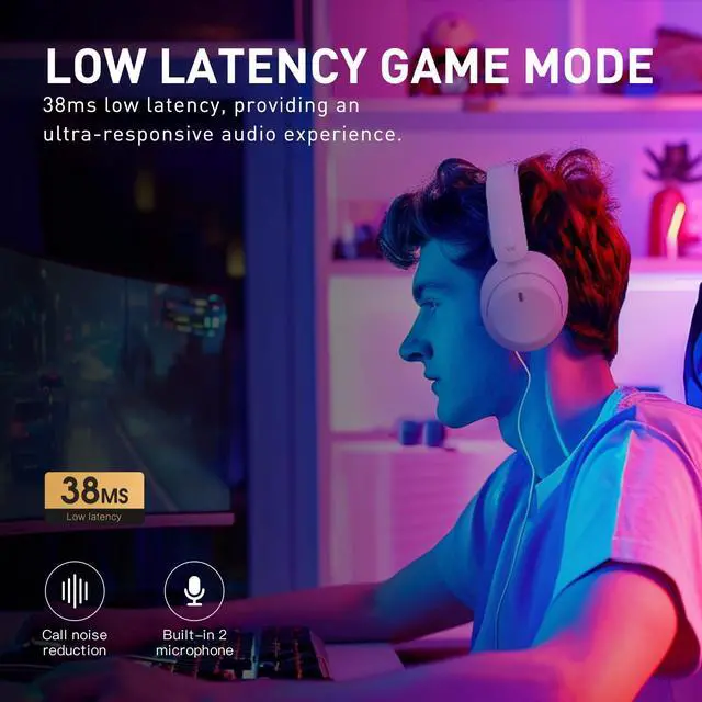 Alt view image 5 of 5 - iKF-T3 Wireless Headphones Bluetooth 5.3 Active Noise Cancelling 125H Playtime Hi-Res Smart App Control 38ms Low Latency Foldable Lightweight Headset for PC Home Travel Office (WuMai-Blue)